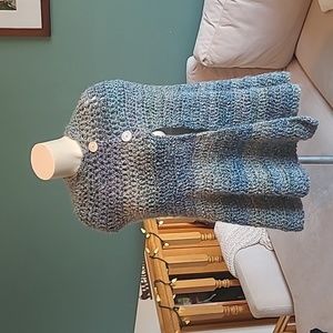 Handmade hooded shawl/cape with 2 buttons  and side slit.